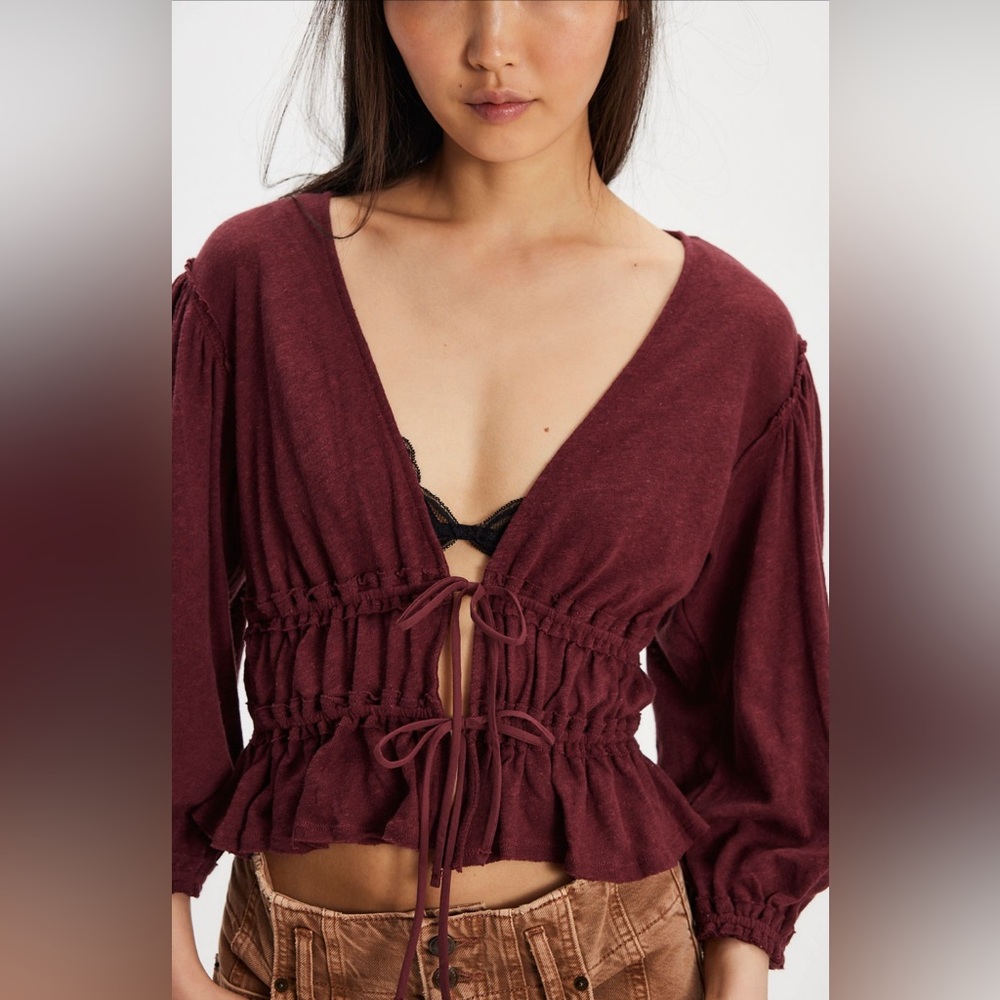 Free People Let’s Go Blouse in Red Bark size Medium NWT